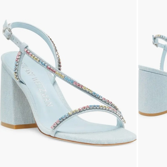 Stuart Weitzman 3” block heel studded baby blue sandals 10b - Picture 4 of 7